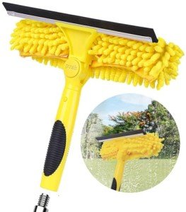 Window Squeegee and Chenille Scrubber, 2-in-1 Combo Cleaning Tools, Multi-Angle Threaded Window Cleaning Tool, Window Washing Equipment for Solar Panel and RV Windshield (Pole Sold Separately)