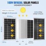 ECO-WORTHY Bifacial 100 Watt 12 Volt Solar Panel Monocrystalline Rigid High-Efficiency PV Module Power Charger for Sunsheds, Canopies, RVs, Farms and Other Off-Grid Applications