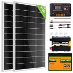 ECO-WORTHY 200 Watt 12V Complete Solar Panel Starter Kit for RV Off Grid with Battery and Inverter: 2pcs 100W Solar Panel + 30A Charge Controller + 100Ah Lithium Battery + 600W Premium Solar Inverter