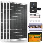 ECO-Worthy 1.6KWH Complete Solar Panel Kit 400W 12V for RV Off Grid: 4 * 100W Solar Panel + 40A MPPT Controller + 2 * 12V 100Ah Lithium Battery + Upgraded 2000W Power Inverter + Bluetooth Module