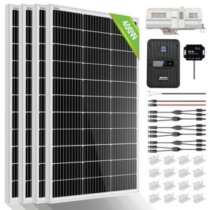 ECO-WORTHY 400 Watt 12 Volt Premium Solar Panel Kit :4pcs 100W Solar Panel+ 40A MPPT Charge Controller+ Bluetooth Module+ Mounting Z Brackets, 400W 12V Solar Power Off Grid System for Home, RV, Boat.