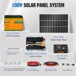ECO-WORTHY Solar Panel Kit with Battery and Inverter : 100 Watt 12 Volt Solar Panel + 30A Charge Controller + 50Ah Lithium Battery + 600W Premium Solar Inverter +Solar Cables