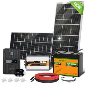 ECO-WORTHY 1.6KWH Complete Solar Panel Kit 400W 12V for RV Home Off Grid Yard: 195W Solar Panels*2 + 1000W Solar Inverter+12V 100Ah Lithium Battery+ 40A MPPT Charge Controller + Bluetooth Module
