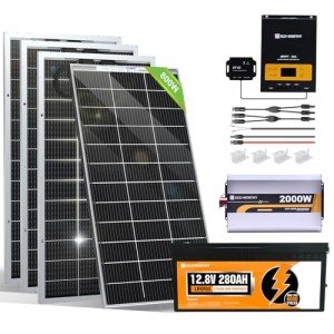 [PRO] ECO-WORTHY 3.58KWH 800W Solar Panel Kit For Home Off Grid Complete System : 4PCS Bifacial 195w Solar Panels + 1PC 2000w Solar Inverter + 1PC 60A MPPT Controller + 1PC 12.8V 280AH Lithium Battery