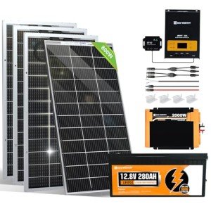 ECO-WORTHY 3.58KWH 800W Solar Panel Kit System for Home House: 4pcs Bifacial 195W Solar Panels + 1pc 2000W Solar Inverter + 1pc 60A MPPT Controller + 1pc 12V 280Ah Lithium Battery