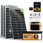 ECO-WORTHY 3.58KWH 800W Solar Panel Kit System for Home House: 4pcs Bifacial 195W Solar Panels + 1pc 2000W Solar Inverter + 1pc 60A MPPT Controller + 1pc 12V 280Ah Lithium Battery