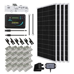 Renogy 400 Watts 12 Volts Monocrystalline Solar RV Kit Off-Grid Kit with Adventurer 30A PWM LCD Charge Controller+ Mounting Brackets+ Male and Female Connectors+Solar Cables+Cable Entry housing