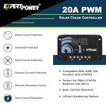 ExpertPower 200W 12V Solar Power Kit | 12V 20Ah LiFePO4 Lithium Battery | 200W Mono Rigid Solar Panels, 20A PWM Solar Charge Controller | RV, Trailer, Camper, Marine, Off Grid, Solar Projects