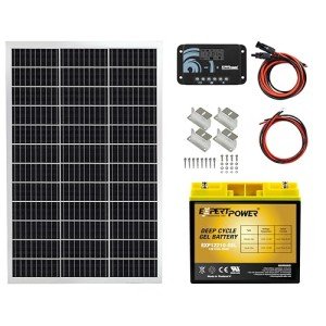 ExpertPower 100W 12V Solar Power Kit with Battery : 100W 12V Solar Panel + 10A Charge Controller + 21Ah Gel Battery