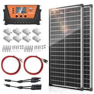 Bifacial 200W Solar Panels Kit Solar Panel with 30A PWM Charge Controller A+ Cell Cables Connectors Brackets Y Branch Adapter Cable for RV Boats Battery Marine Home Outdoor Off-Grid System