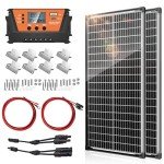 Bifacial 200W Solar Panels Kit Solar Panel with 30A PWM Charge Controller A+ Cell Cables Connectors Brackets Y Branch Adapter Cable for RV Boats Battery Marine Home Outdoor Off-Grid System