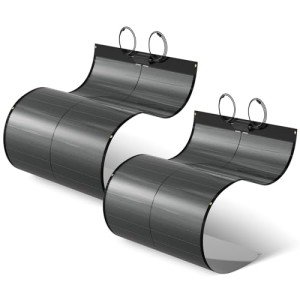 BougeRV 200W CIGS Thin-Film Flexible Solar Panel, The Most Flexible Solar Panel with Pre-Punched Holes for Easy Installation (2PCS 100W Pre-Punched, Compact Version)