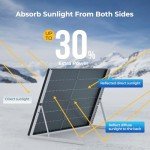 BougeRV Bifacial 400 Watts 10BB Mono Solar Panel, All Black Frame Monocrystalline Technology Work with 12/24 Volts Charger for RV Camping Home Boat Marine Off-Grid, 67.9 x 44.6 x 1.4 in (1 PCS)