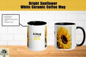 Sunflower Coffee Mug, &quot;Hug from the Sun&quot; Vibrant Ceramic Cup with Colorful Interior, Perfect Gift for Nature Lovers