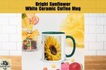 Sunflower Coffee Mug, &quot;Hug from the Sun&quot; Vibrant Ceramic Cup with Colorful Interior, Perfect Gift for Nature Lovers