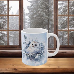 Winter Whisper Owl Ceramic Coffee Mug - Elegant Gift for Nature Lovers, 11oz & 15oz Sizes Available