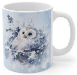Winter Whisper Owl Ceramic Coffee Mug - Elegant Gift for Nature Lovers, 11oz & 15oz Sizes Available