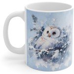Winter Whisper Owl Ceramic Coffee Mug - Elegant Gift for Nature Lovers, 11oz & 15oz Sizes Available