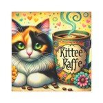 Charming Cat and Coffee Canvas Art - Colorful Kitchen Wall Decor, 8x8