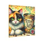 Charming Cat and Coffee Canvas Art - Colorful Kitchen Wall Decor, 8x8
