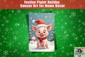 Delightful Holiday Pig Canvas Art | Charming Christmas Decor for Home & Festive Wall Art