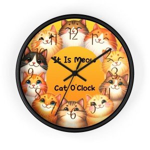It Is Meow Cat O&#39;Clock Wall Art - Colorful Kitty Timekeeper 10-Inch Clock, 3 Base Colors, 2 Hand Colors