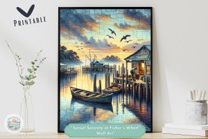 Sunset Serenity at Fisher&#39;s Wharf - Premium Printable Wall Art - Coastal Vintage Home or Office Decor with a Nautical Theme - Downloadable