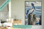 Coastal Guardian - Pelican on Pier Bas Relief Wall Art - Nature Inspired Nautical Tranquil Downloadable and Printable Home and Office Decor