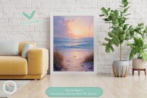 Serene Dawn: Lowcountry Sunrise Over The Ocean - Premium Printable Wall Art - Coastal Beach House Decor for Home, Office or give as a Gift