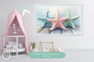 Coastal Charm Pastel Starfish Printable Wall Art - Perfect Oceanic, Nautical, Beach House, Bathroom, Home or Nursery Decor