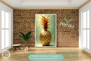 Golden Radiance Pineapple Wall Art - Luxurious Digital Printable for Coastal Home or Pineapple Decor - Perfect Hospitality Symbol or Gift