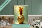 Golden Radiance Pineapple Wall Art - Luxurious Digital Printable for Coastal Home or Pineapple Decor - Perfect Hospitality Symbol or Gift