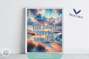 Tranquil Tidings: Waves of Serenity-Inspirational Watercolor Beach Coastal Wall Art-Nature Inspired Digital Printable for Home|Office decor