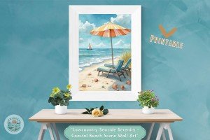 Lowcountry Seaside Serenity – Coastal Beach Scene Printable Wall Art - Tranquil & Calm Digital Print for Home or Office Decor