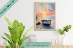 Serene Dusk & Dawn - Coastal Escape Fishing Boat Wall Art, Printable Sunrise Seascape Home and Office Decor - Ideal gift for art enthusiasts