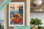 Sundown Feast at the Dock - Coastal Lowcountry Boil Wall Art Print - Perfect Gift for Food Lovers or Southern Living Enthusiasts