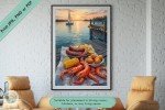 Sundown Feast at the Dock - Coastal Lowcountry Boil Wall Art Print - Perfect Gift for Food Lovers or Southern Living Enthusiasts
