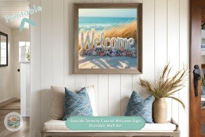 Seaside Serenity Coastal Welcome Sign - Beach House and Nautical Decor Digital Printable Wall Art