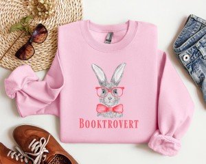 Booktrovert Bunny With Reading Glasses and Bow Tie, Rabbit Sweatshirt Book Lover Gift, Cute Cozy Reading Sweatshirt, Bookish Rabbit Shirt