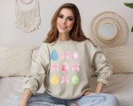 Coquette Easter Egg and Bow Sweatshirt Gift for Her, Cute Pink Coquette Bows and Pastel Easter Egg Sweatshirt for Mom Cozy Easter Pullover