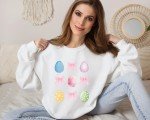 Coquette Easter Egg and Bow Sweatshirt Gift for Her, Cute Pink Coquette Bows and Pastel Easter Egg Sweatshirt for Mom Cozy Easter Pullover