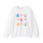 Coquette Easter Egg and Bow Sweatshirt Gift for Her, Cute Pink Coquette Bows and Pastel Easter Egg Sweatshirt for Mom Cozy Easter Pullover