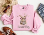 Booktrovert Bunny With Reading Glasses and Scarf, Easter Sweatshirt Book Lover Gift, Cute Cozy Bunny Reading Sweater, Bunny Rabbit Butterfly