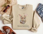 Booktrovert Bunny With Reading Glasses and Scarf, Easter Sweatshirt Book Lover Gift, Cute Cozy Bunny Reading Sweater, Bunny Rabbit Butterfly
