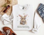 Booktrovert Bunny With Reading Glasses and Scarf, Easter Sweatshirt Book Lover Gift, Cute Cozy Bunny Reading Sweater, Bunny Rabbit Butterfly