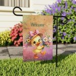 Charming Springtime Welcome Double-Sided Garden Flag with Whimsical Duck and Floral Design, 2 Sizes