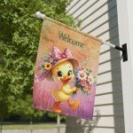 Charming Springtime Welcome Double-Sided Garden Flag with Whimsical Duck and Floral Design, 2 Sizes