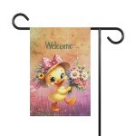 Charming Springtime Welcome Double-Sided Garden Flag with Whimsical Duck and Floral Design, 2 Sizes