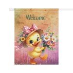Charming Springtime Welcome Double-Sided Garden Flag with Whimsical Duck and Floral Design, 2 Sizes