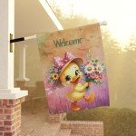 Charming Springtime Welcome Double-Sided Garden Flag with Whimsical Duck and Floral Design, 2 Sizes